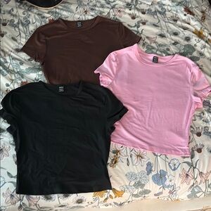 SHEIN Fitted Crop Tee Black Brown Pink